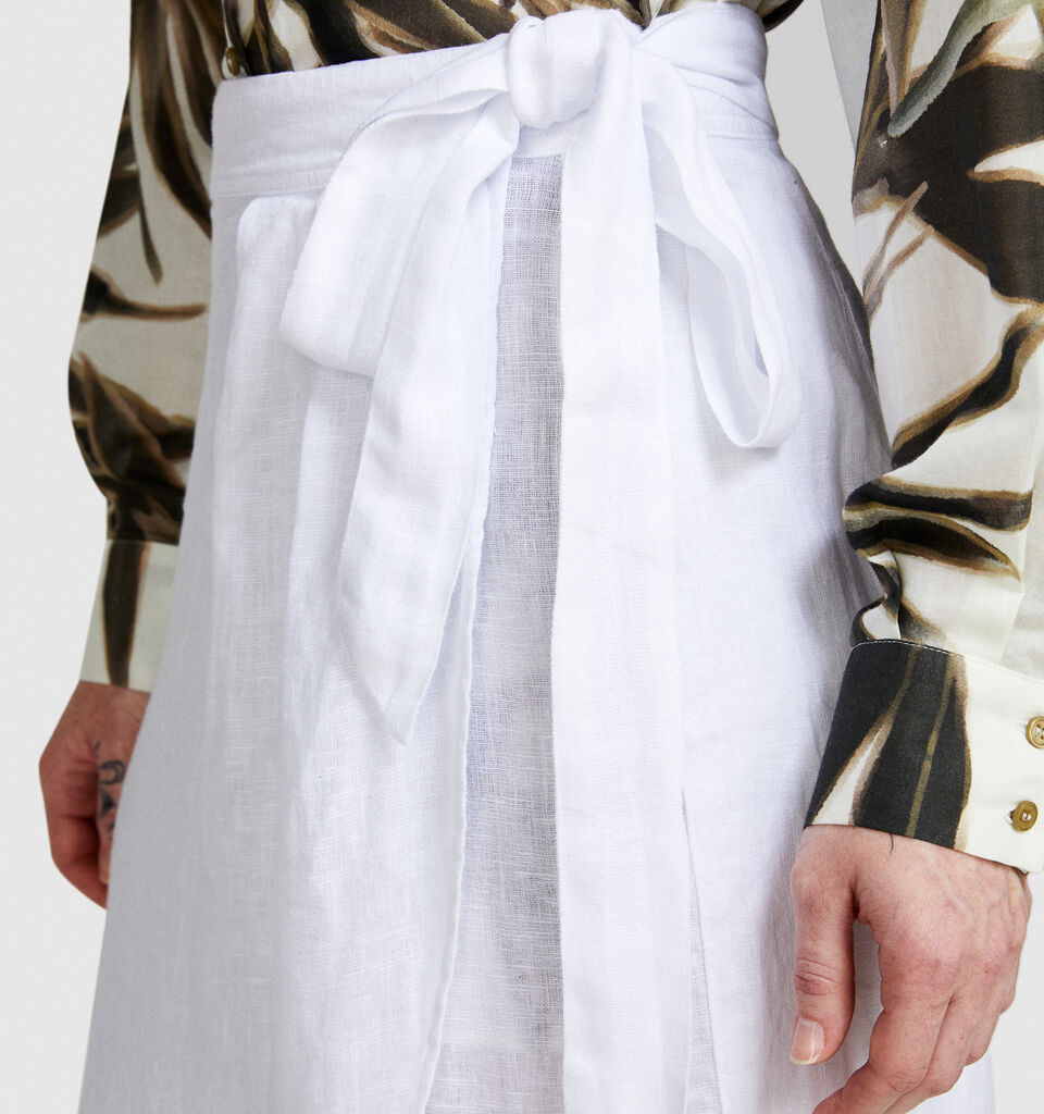Pareo skirt in 100% linen - women's midi skirts - White | Sisley image number 5